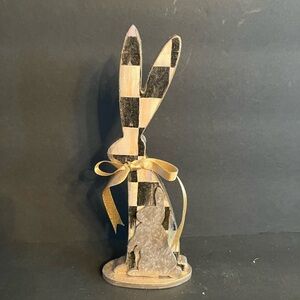 Checkerboard Wooden Bunny Figurine with Mackenzie-Childs Appliquéd Napkin